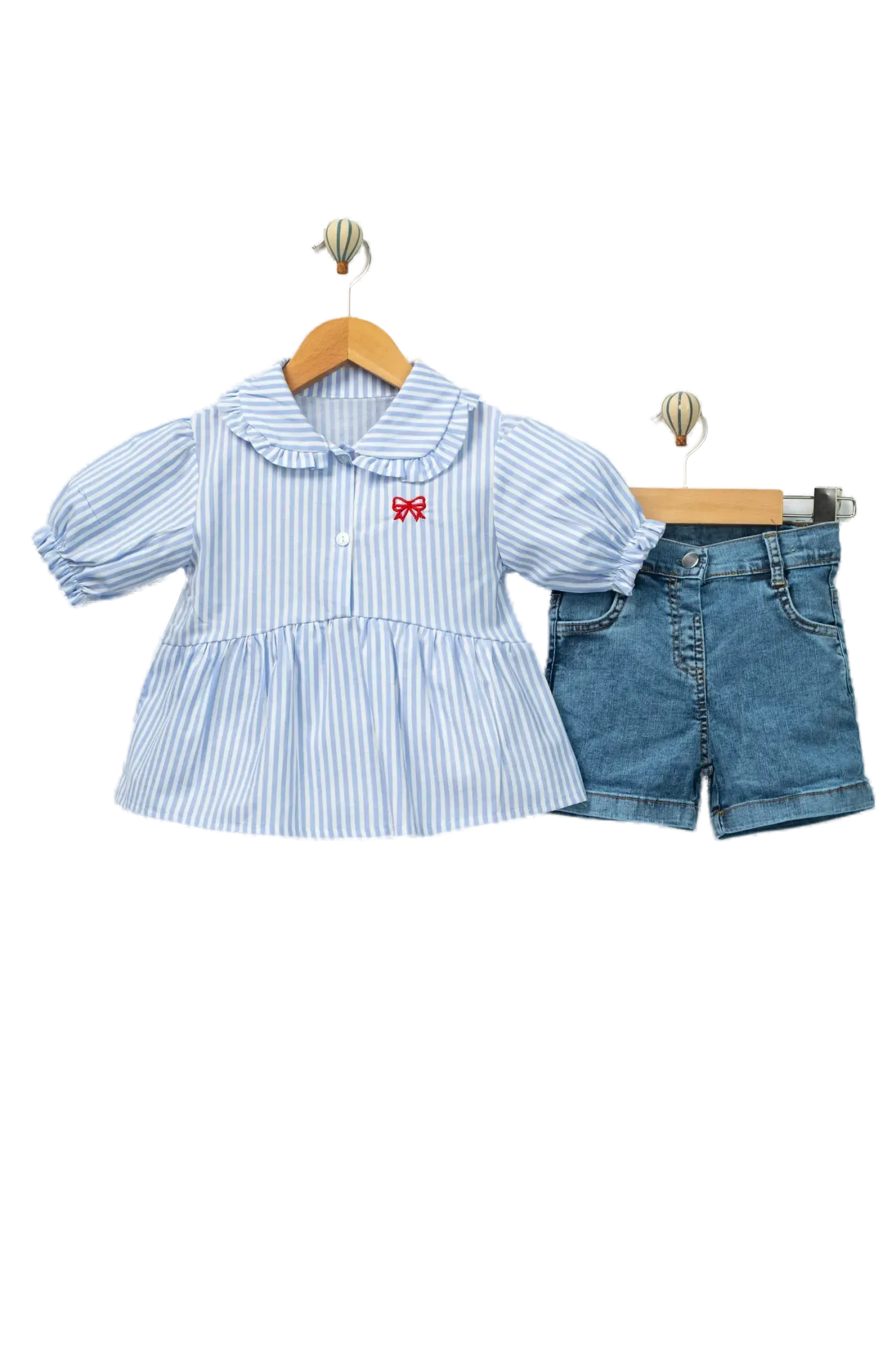 Model 4066 — Çizgili peplum bluz ve kot şort — Model 4066, 2–5 Yaş