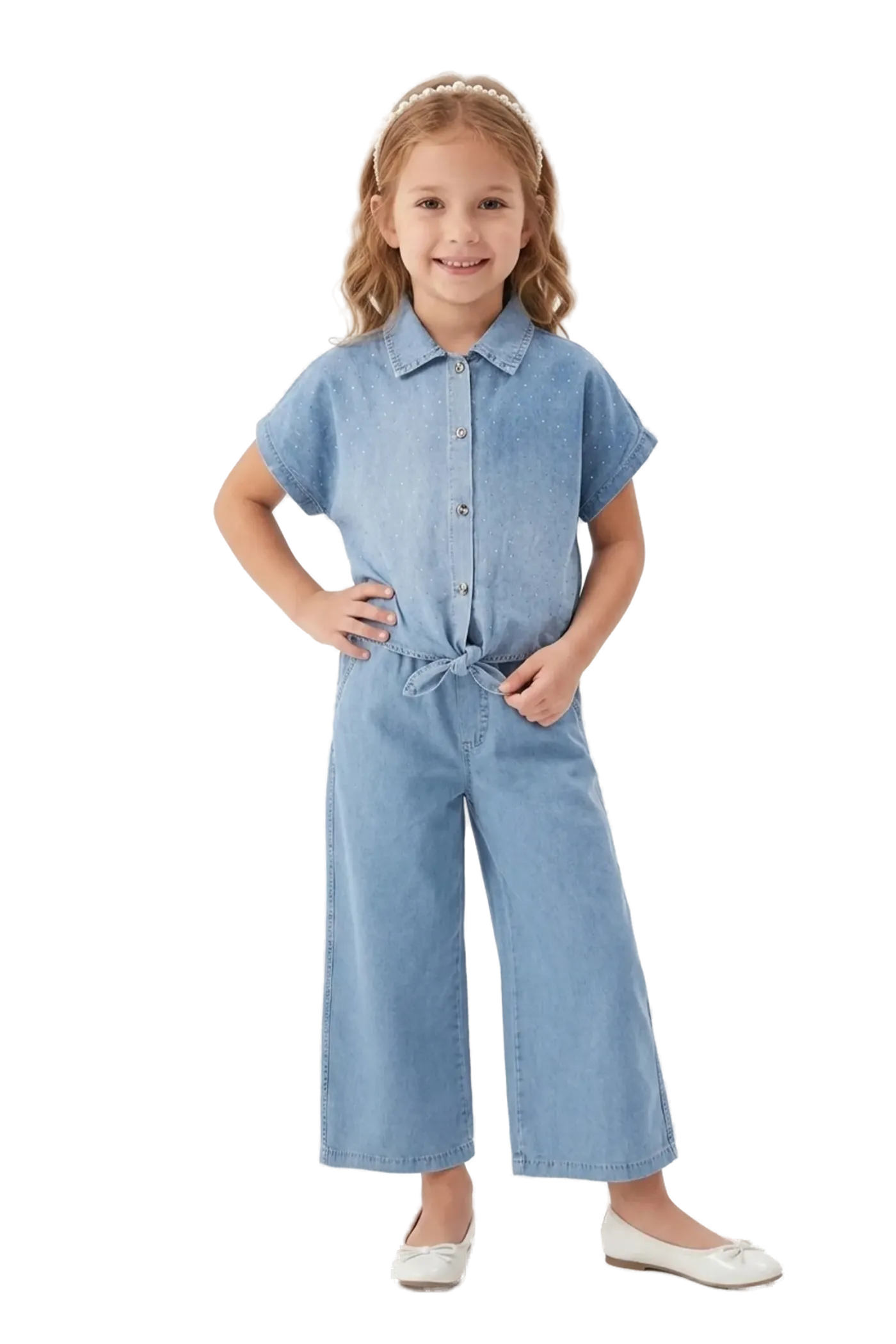 Model 4085 — Bağlamalı kot gömlek ve pantolon — Model 4085, 6–9 Yaş